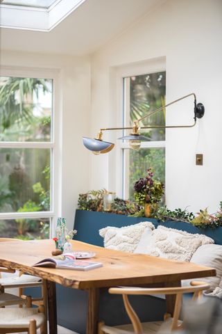 A wall light in a dining room