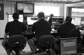 The Morpheus control room watching closely during the tethered flight of Morpheus.
