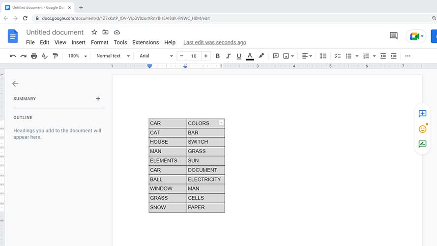 How to adjust cell spacing for a table in Google Docs