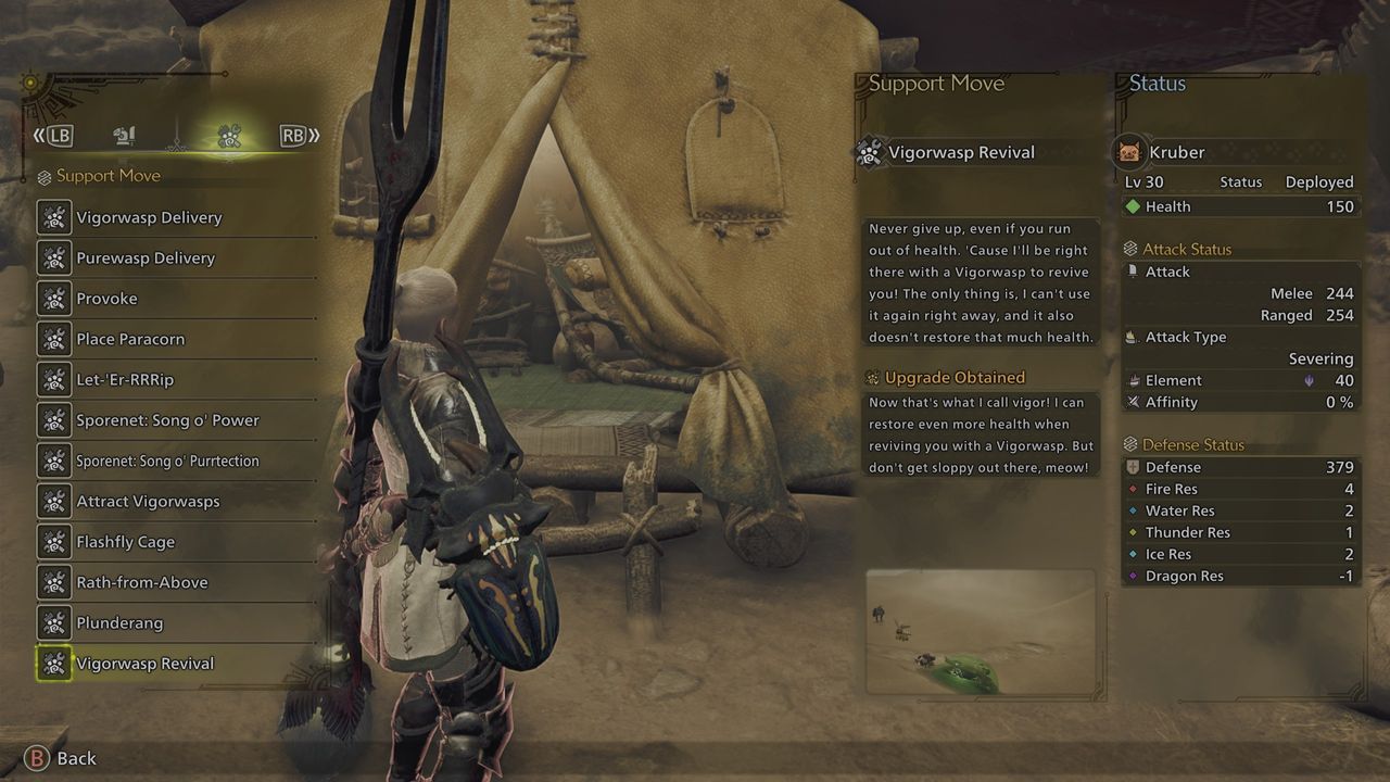 Monster Hunter Wilds Palico info panel