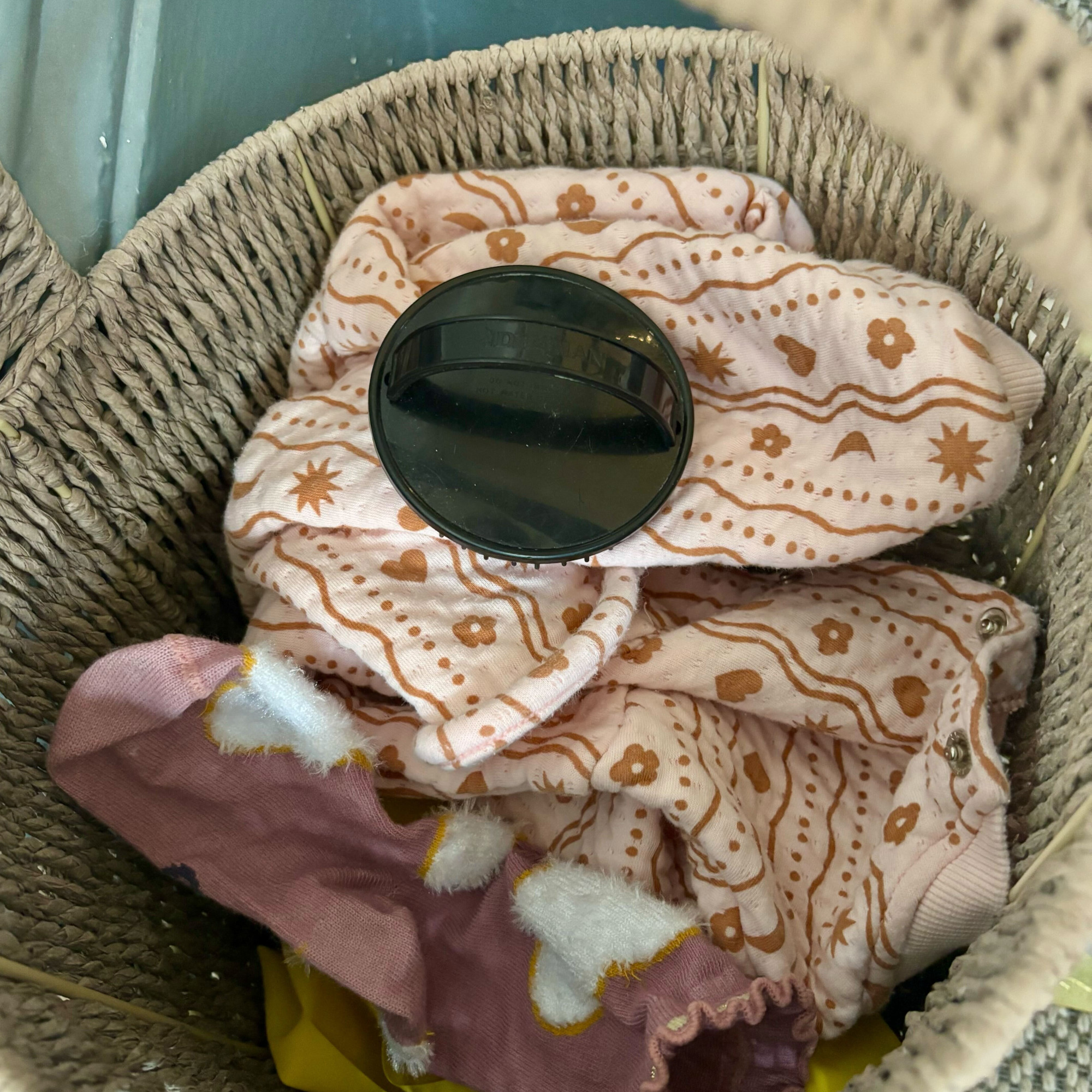 clutter in a stair basket