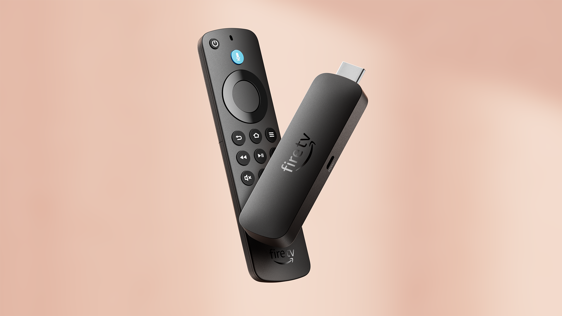 Amazon Fire TV 4K Select on a peach background
