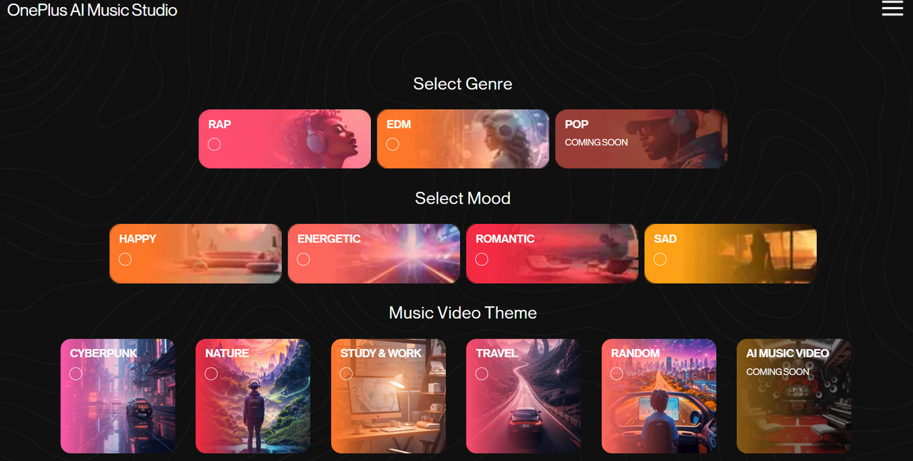 Oneplus AI music studio homepage