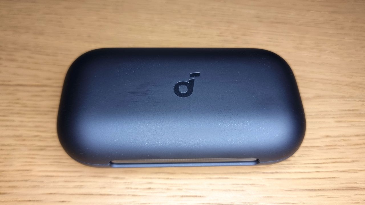 A close-up picture of the charging case for the Soundcore Aerofit 2 Pro