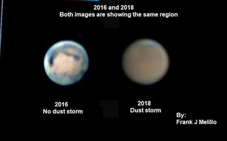 There's a vivid difference between viewing Mars in 2016 (without the dust storm) and 2018!