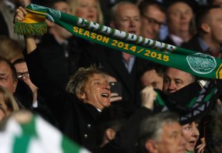 Rod Stewart watches Celtic against Anderlecht in the Champions League in 2017.