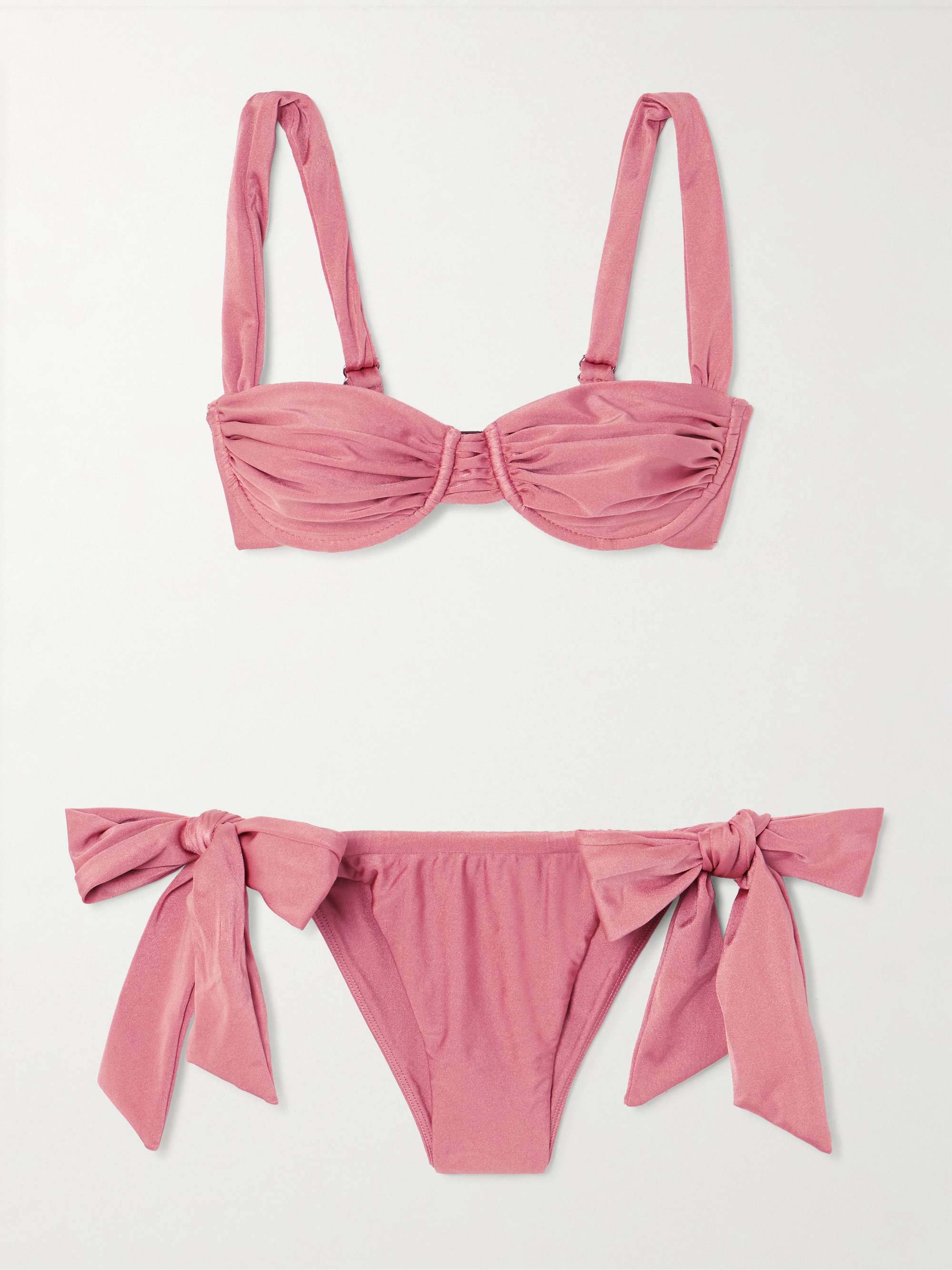 Sol Tie-Detailed Gathered Metallic Bikini