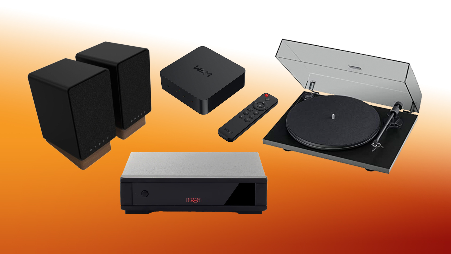 An image showing the WiiM Pro Plus, Pro-Ject Primary E, Onkyo GX-30ARC and Rega Fono MM Mk5