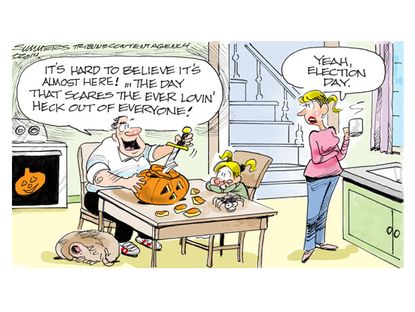 Political cartoon Halloween election day fear