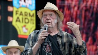 Neil Young attends a press conference for Farm Aid 34 at Alpine Valley Music Theatre on September 21, 2019 in East Troy, Wisconsin