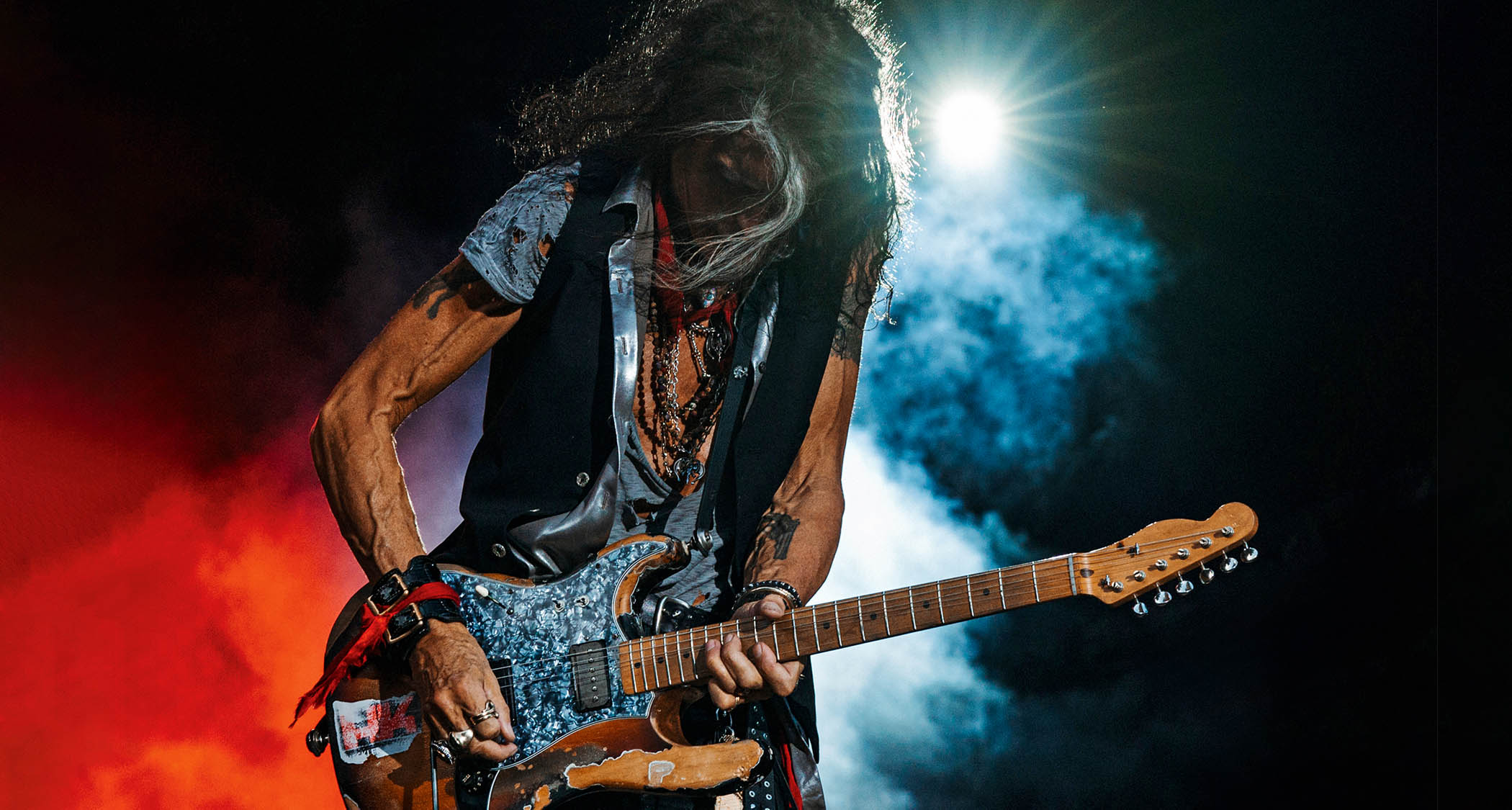 Joe Perry plays his desert island guitar, a real "mongrel" that he put in the freezer and did all kinds of things to.