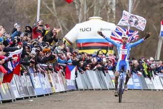 Czech Zdenek Stybar crosses the finish line at the Elite men's race at the Cyclocross World Championships event on Sunday 04 February 2024 in Tabor, Czech Republic. BELGA PHOTO DAVID PINTENS (Photo by DAVID PINTENS / BELGA MAG / Belga via AFP)