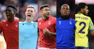 Nottingham Forest signings (L-R) Taiwo Awoniyi, Dean Henderson, Jesse Lingard, Danilo and Renan Lodi