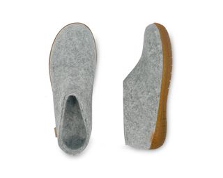 A pair of grey wool slippers