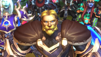 A group of adventurers, including a stern human warrior, gather their forces to defend Azeroth in World of Warcraft: Midnight.