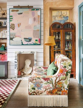 Maximalist living room with plenty of pattern