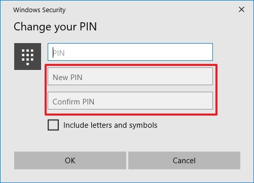 Windows 10 create new PIN