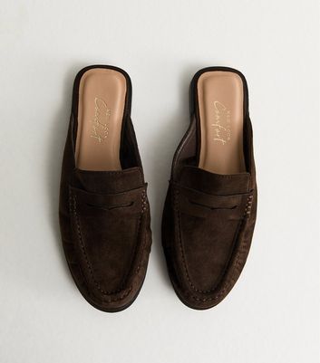 Mid Brown Faux Suede Open Back Mule Loafers