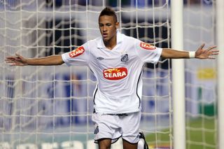 Neymar celebrates after scoring for Santos against Botafogo in May 2010.