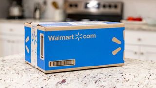 Walmart delivery box shown on kitchen counter