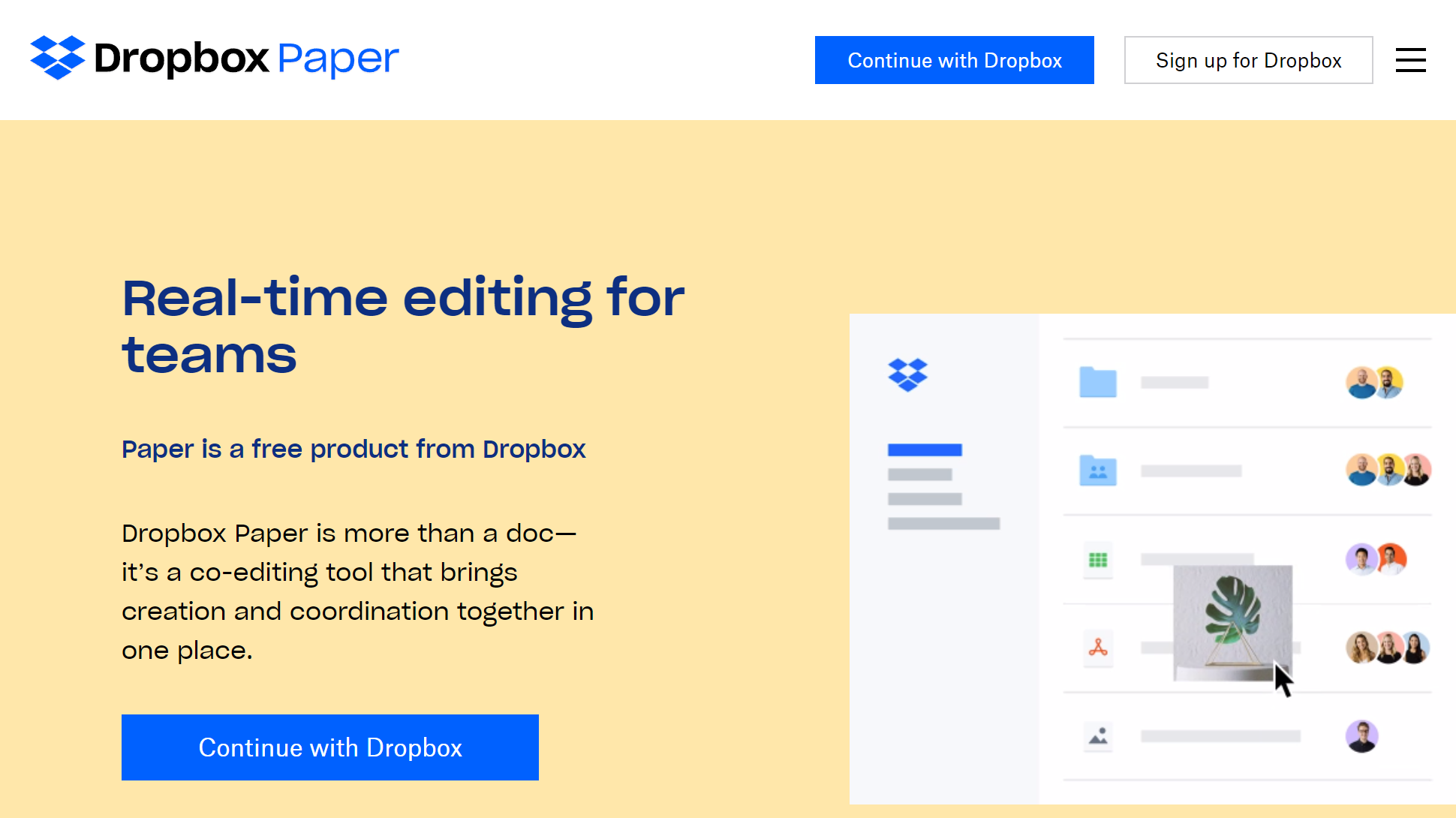 Dropbox Paper website screenshot