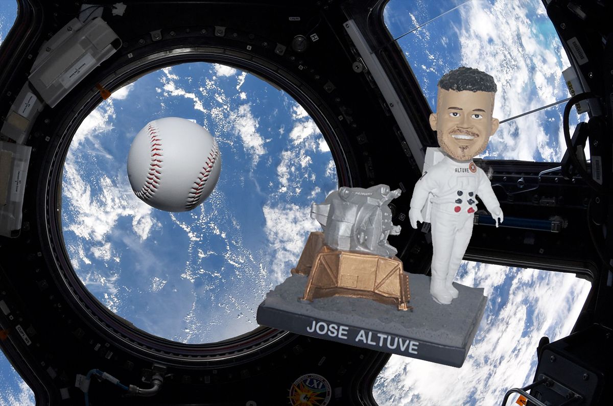 A baseball flown in space and a moon lander bobblehead are part of the Houston Astros&#039; next NASA Night celebration at Minute Maid Park on Saturday, July 16, 2022.