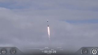 A SpaceX Falcon 9 rocket launches 24 Starlink satellites to orbit from Vandenberg Space Force Base in California on Sept. 19, 2025.