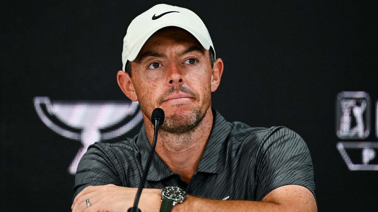 Rory McIlroy talks with the media prior to the 2022 FedEx St. Jude Championship at TPC Southwind