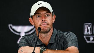 Rory McIlroy talks with the media prior to the 2022 FedEx St. Jude Championship at TPC Southwind