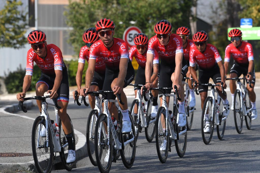 NICE FRANCE AUGUST 28 Warren Barguil of France Clement Russo of France Kevin Ledanois of France Winner Andrew Anacona of Colombia Nairo Quintana Rojas of Colombia and Team Arkea Samsic during the 107th Tour de France 2020 Team Arkea Samsic Training TDF2020 LeTour on August 28 2020 in Nice France Photo by Tim de WaeleGetty Images