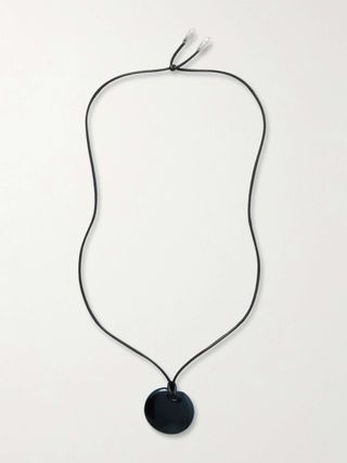 Small full moon necklace made of silver, cord and onyx