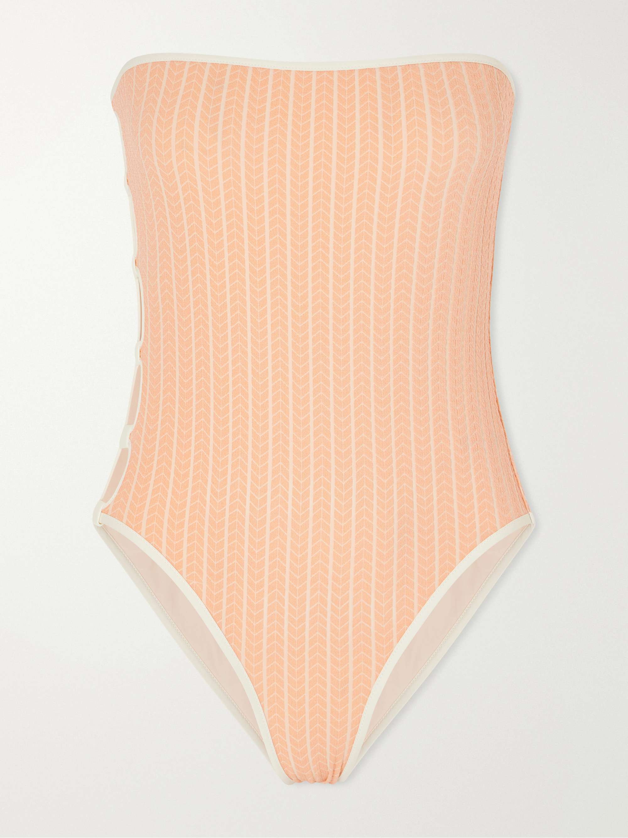 Golden Embellished Cut-Out Jacquard Swimsuit