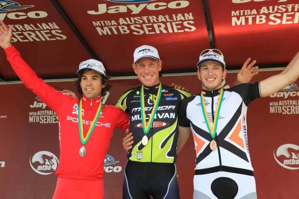Elite men's podium for the Glenorchy MTB Park short track.