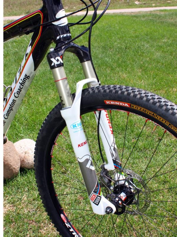 The carbon crown and steerer on the RockShox SID XX World Cup fork helps keep the weight down.