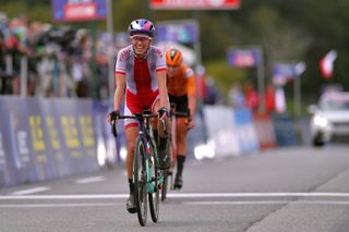 PLOUAY FRANCE AUGUST 27 Arrival Katarzyna Niewiadoma of Poland Chantal Van Den Broek Blaak of The Netherlands during the 26th UEC Road European Championships 2020 Womens Elite Road Race a 1092km race from Plouay to Plouay GrandPrixPlouay GPPlouay on August 27 2020 in Plouay France Photo by Luc ClaessenGetty Images