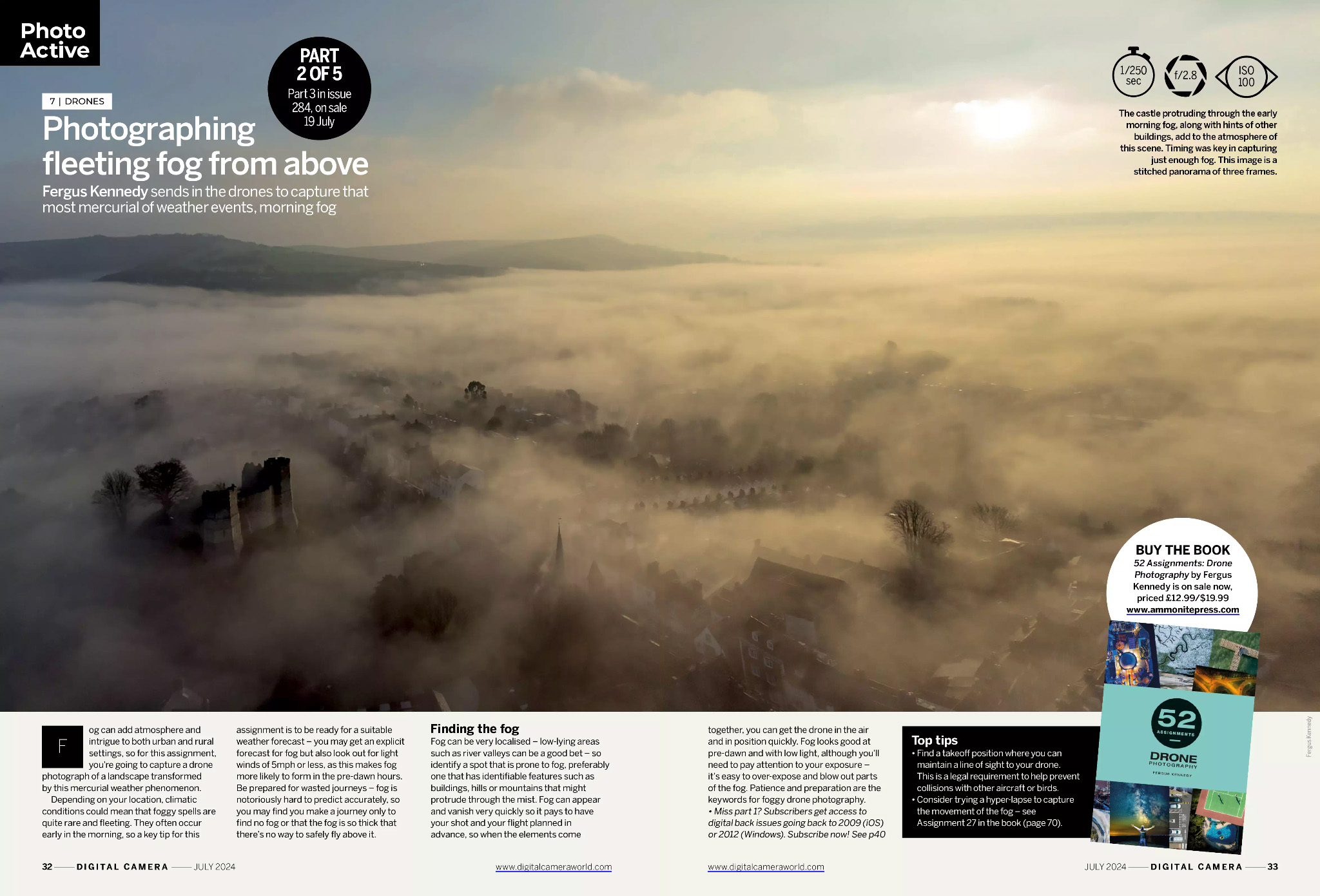 Photo project about photographing fog from above using a camera drone, in the July 2024 issue of Digital Camera magazine