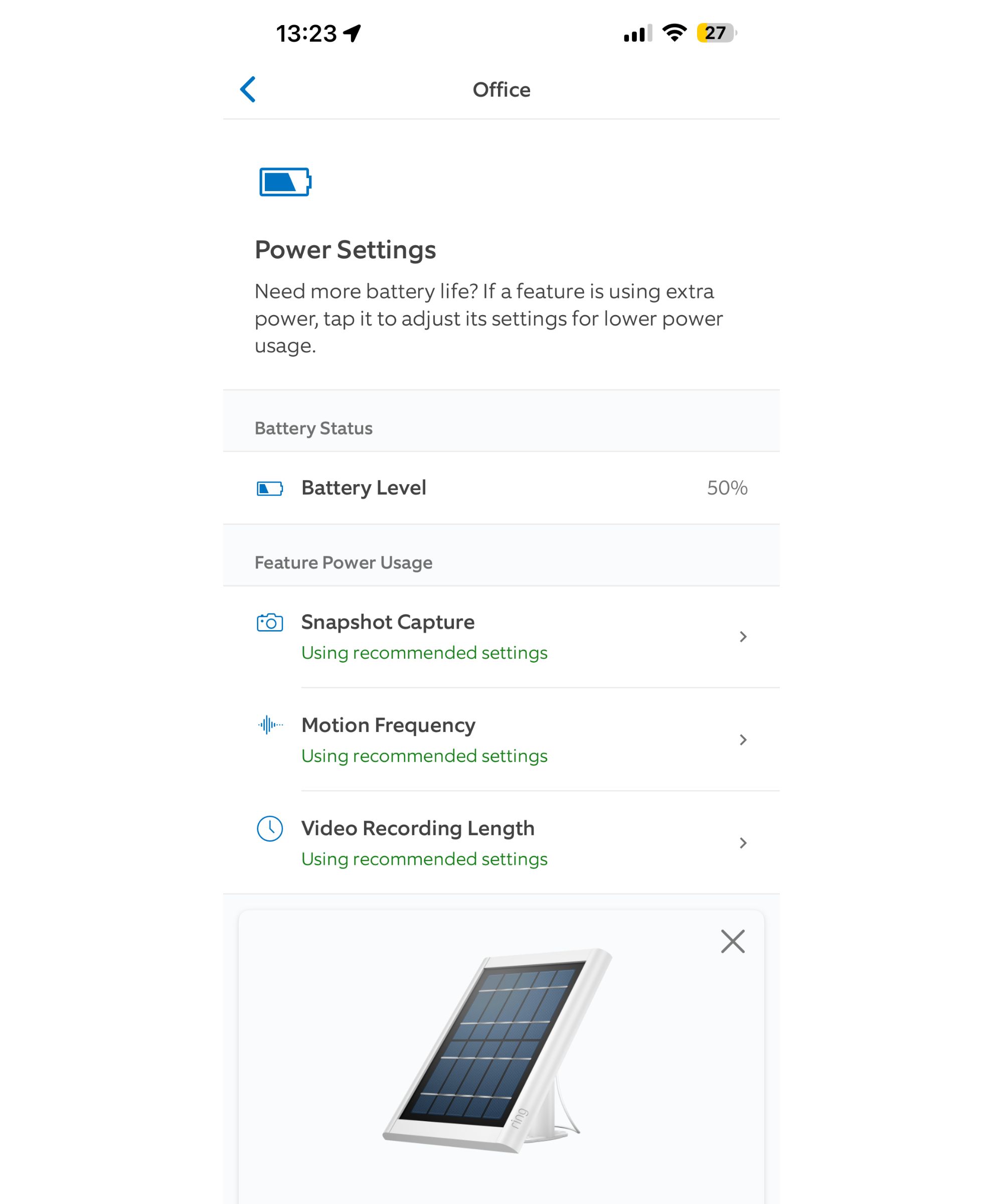 In-app power settings for the Ring Battery Doorbell Pro