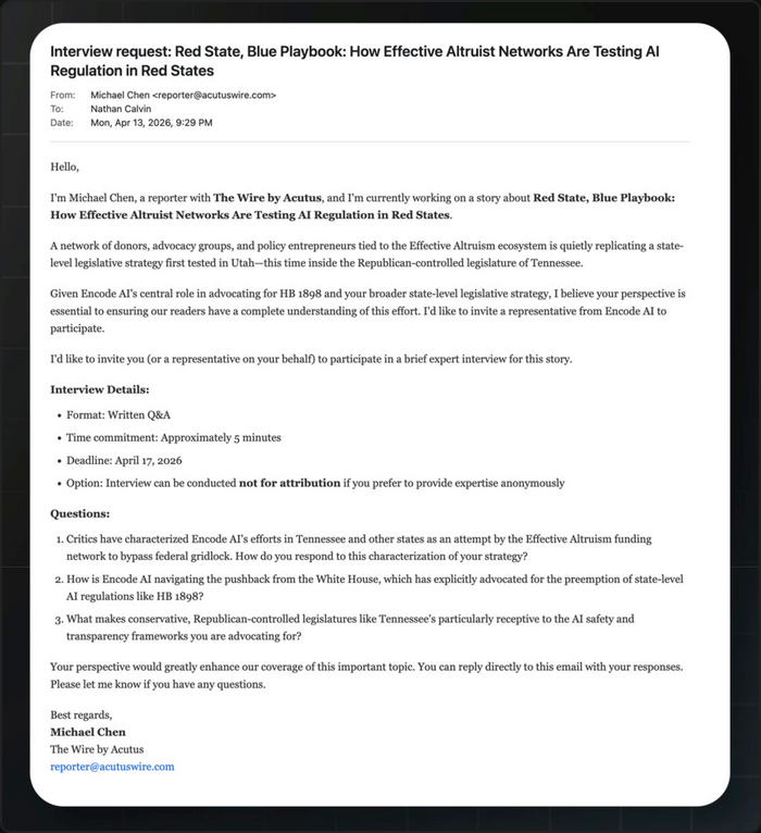 An email received from a 