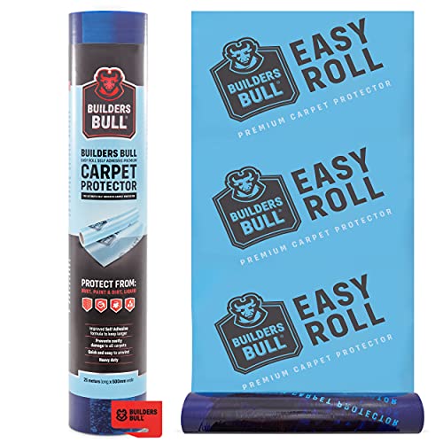 Heavy-Duty Carpet Protector &amp;ndash; Strong Self-Adhesive Floor Protector &amp;ndash; Premium Carpet Floor Covering - Waterproof Carpet Roll - Easy Unwind Plastic Carpet Protector - Safety Cutter Included -50m