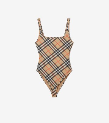 Check Swimsuit in Sand Beige - Women | Burberry&amp;reg; Official