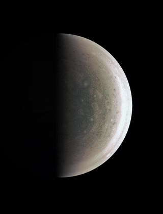 NASA’s Juno probe took this image of Jupiter’s south pole on Aug. 27, 2016, from a distance of 58,700 miles (94,500 kilometers).