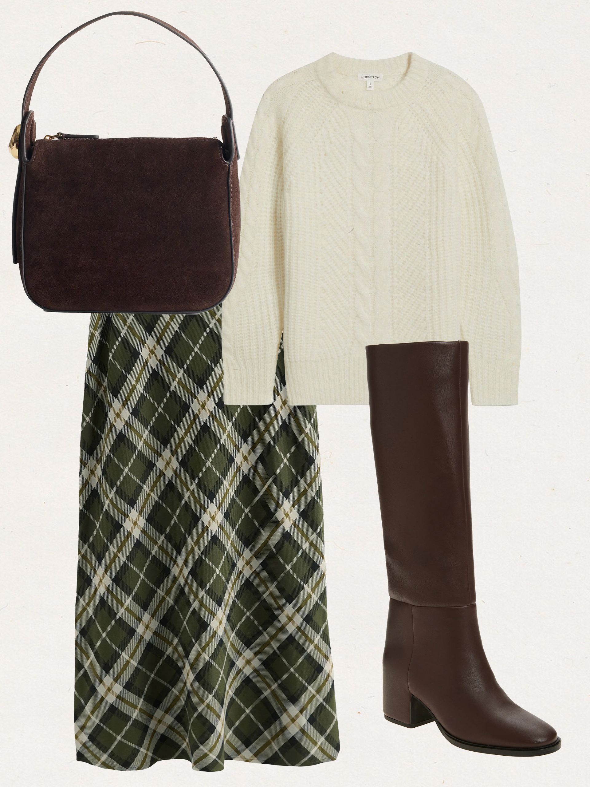 Plaid skirt and sweater outfit
