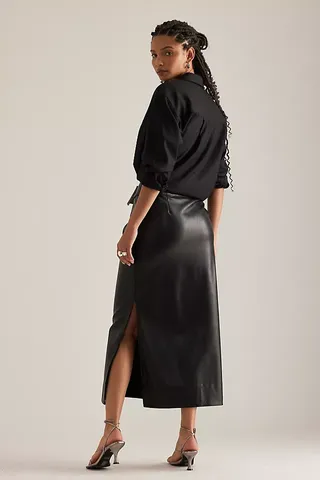 By Anthropologie Belted Faux-Leather Column Maxi Skirt