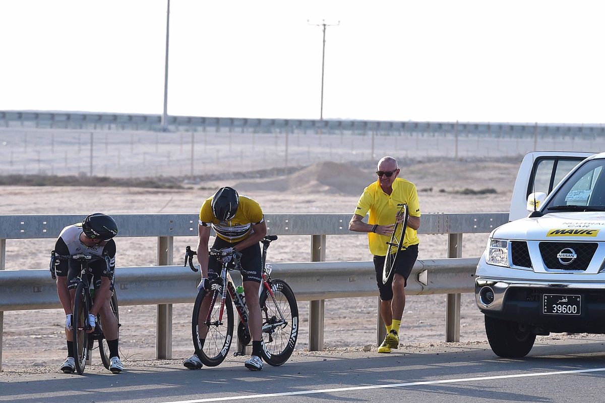 Edvald Boasson Hagen punctured out of the front group while leading Tour of Qatar