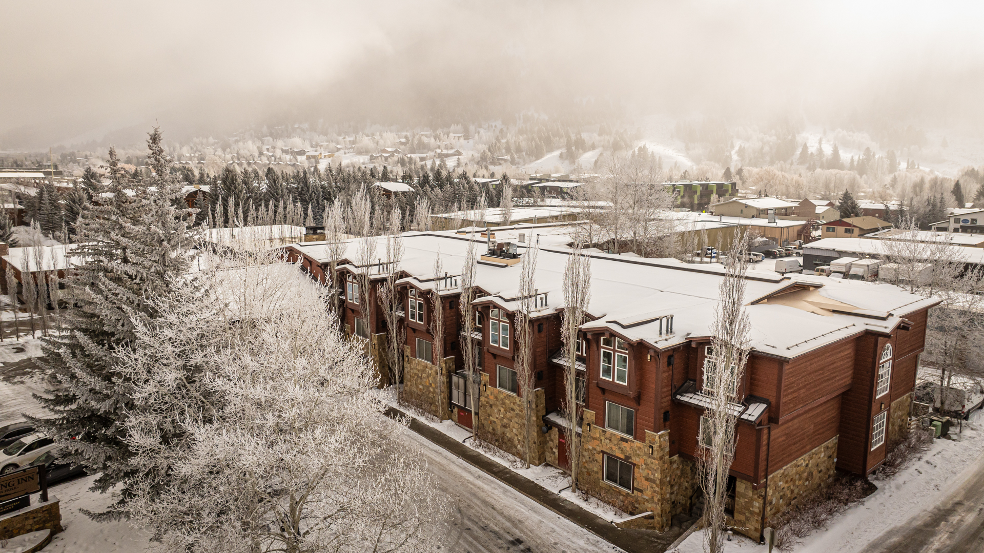 The Wyoming Inn covered in and surrounded by snow