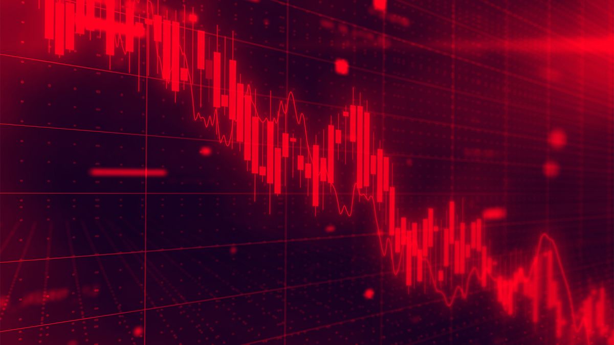 Red-colored stock market graph showing significant downturn, representing decrease in Scottish startup investment.