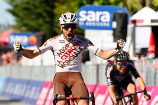 Team AG2R rider Italys Andrea Vendrame celebrates as he crosses the finish line to win the twelfth stage of the Giro dItalia 2021 cycling race 212 km between Siena and Bagno di Romagna on May 20 2021 Photo by Luca Bettini AFP Photo by LUCA BETTINIAFP via Getty Images