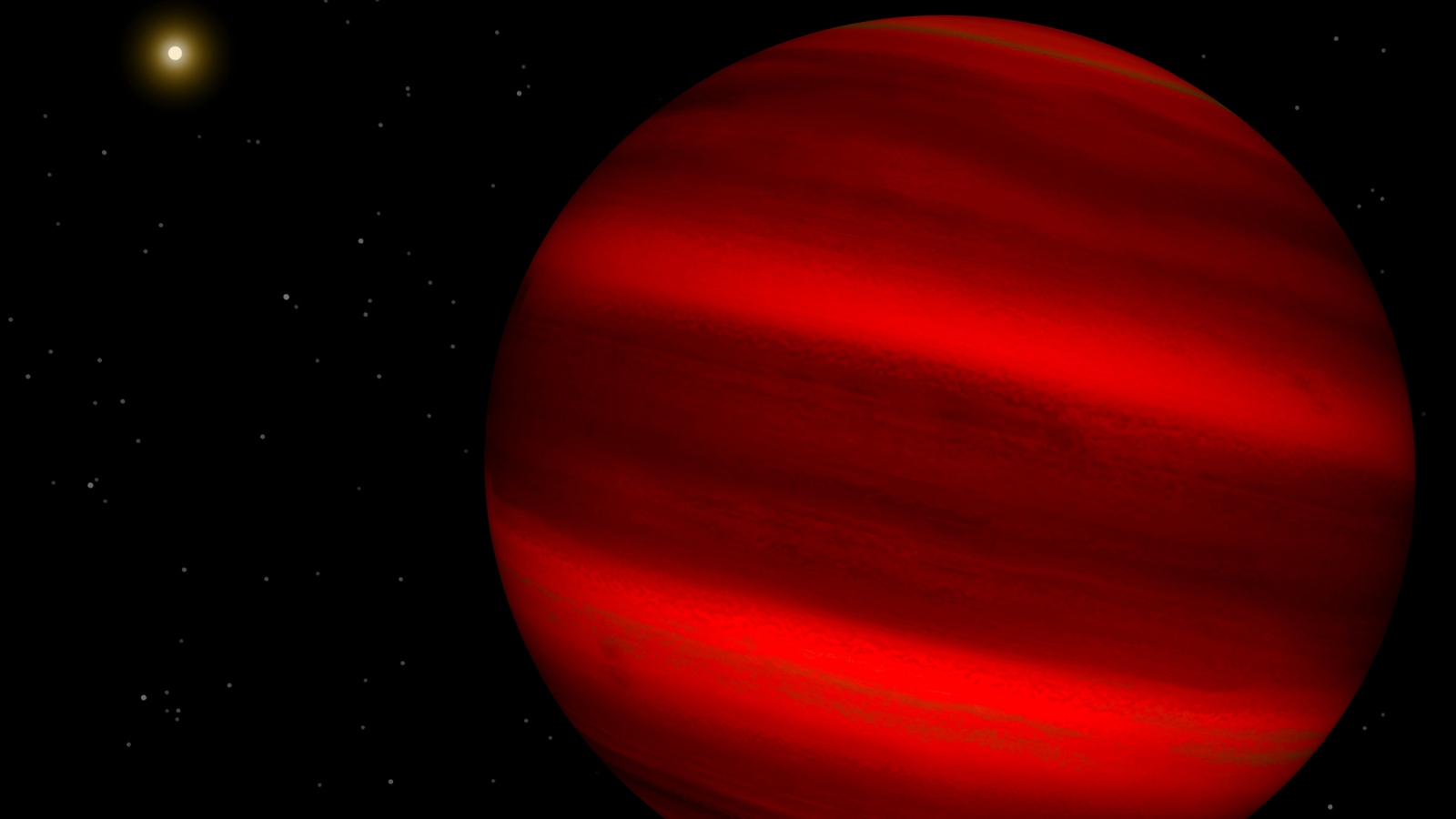 A giant red star with brown streaks across its surface