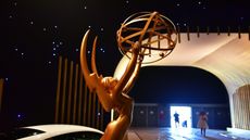 A statue of the Emmys 2021 Award seen upon entry on display at the 2017 Emmy Awards Governors Ball press preview on September 7, 2017, in Los Angeles, California, ahead of the 69th annual Emmy Awards.