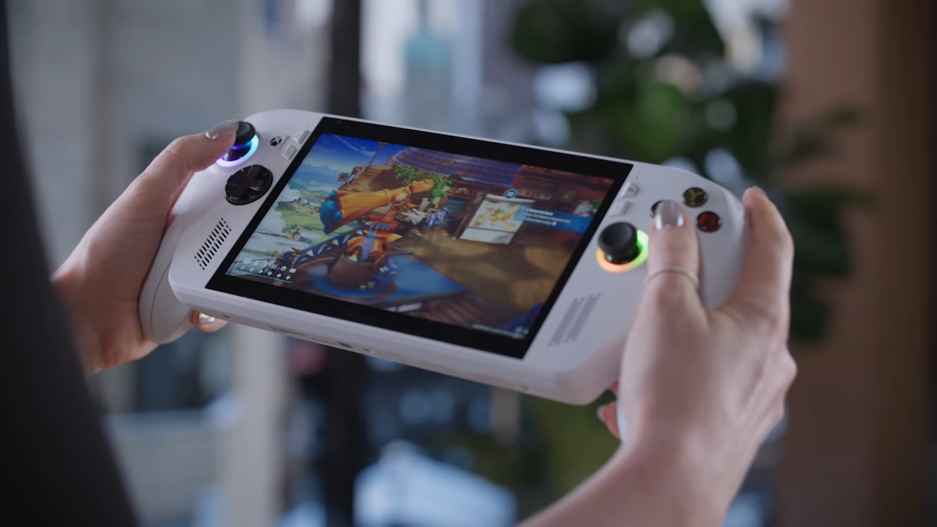 A white version of the Asus ROG Xbox Ally X being used